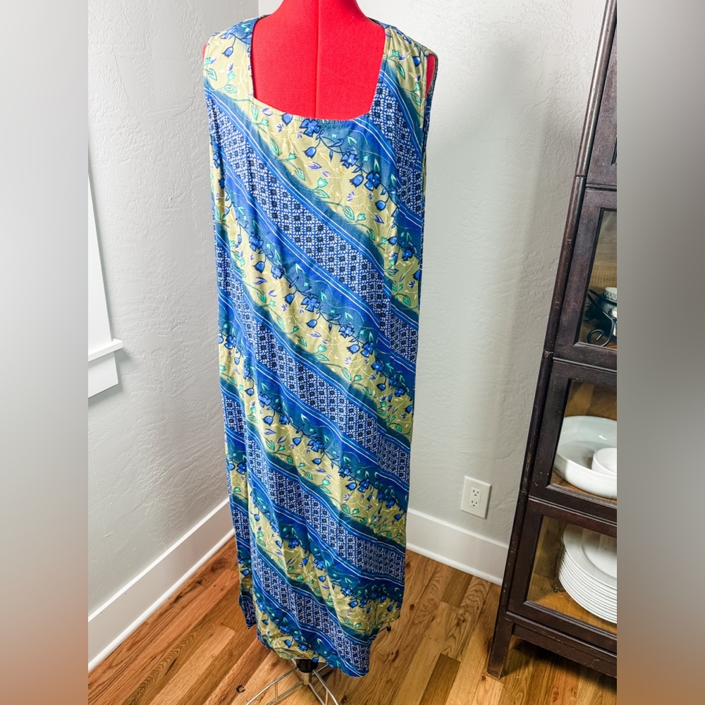 Vintage 90s Studio Ease 100% Rayon Floral Loose Maxi Dress Plus Size 20W